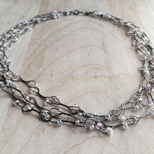 Delicate Layered Gunmetal Sheer Pink Necklace